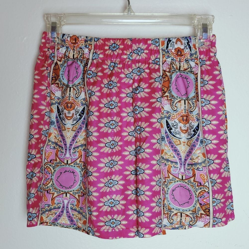 SHEIN Damask Scarf Print Boho Pull On 2" Inseam High Waist Shorts, Size S